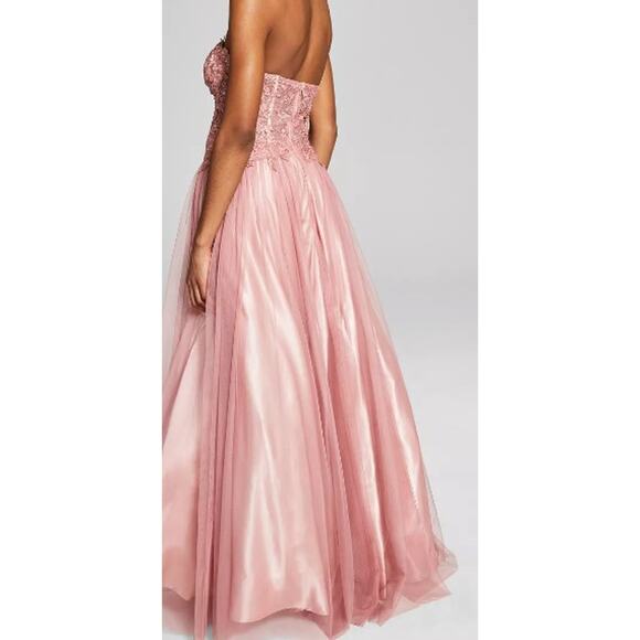 BCX 15 XL Mauve Pink Beaded Embroidered Tulle Strapless Maxi Dress Gown B120 - Picture 3 of 8